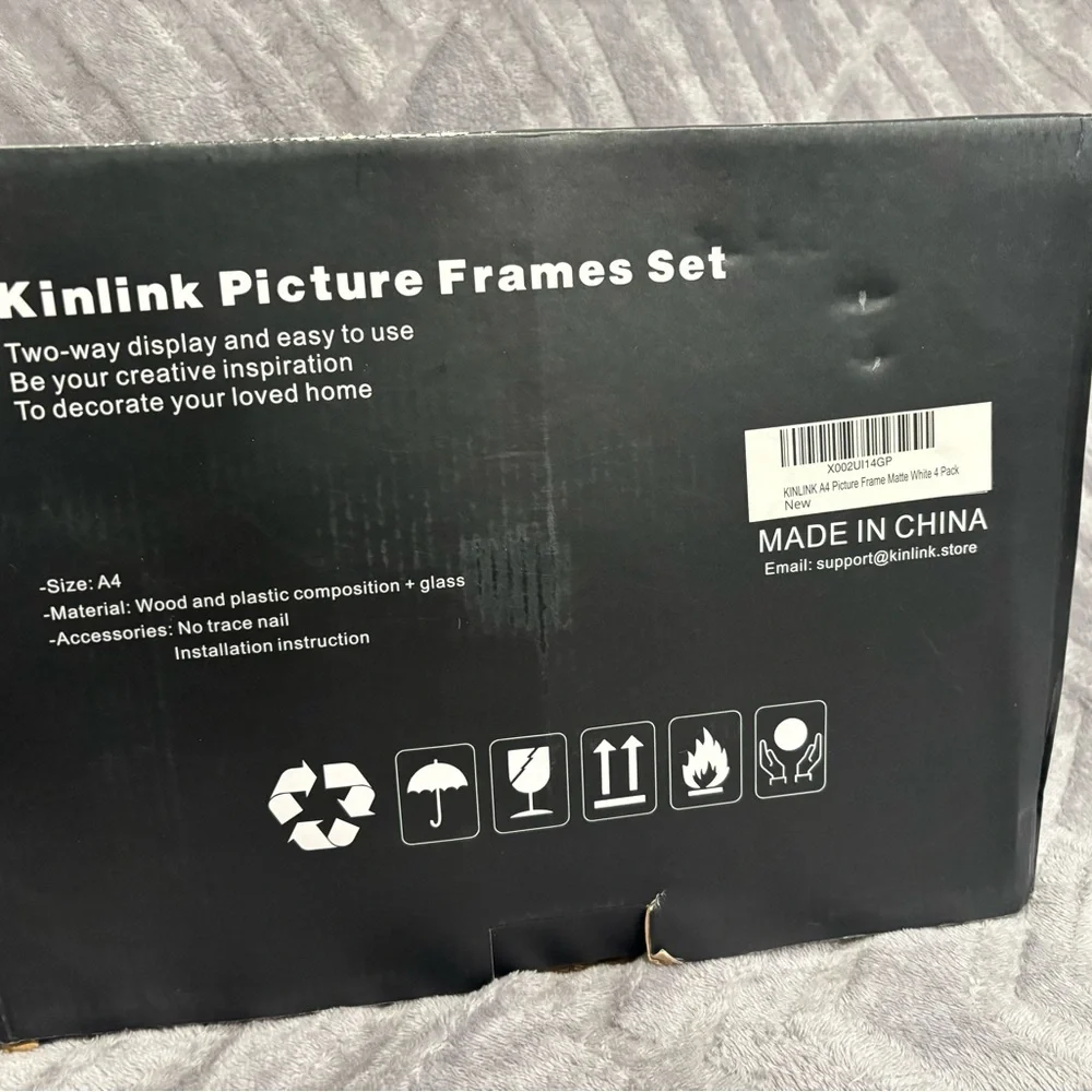 KINLINK A4 Picture Frame White Set of 4,‎ Wooden Photo Frames Matted A5